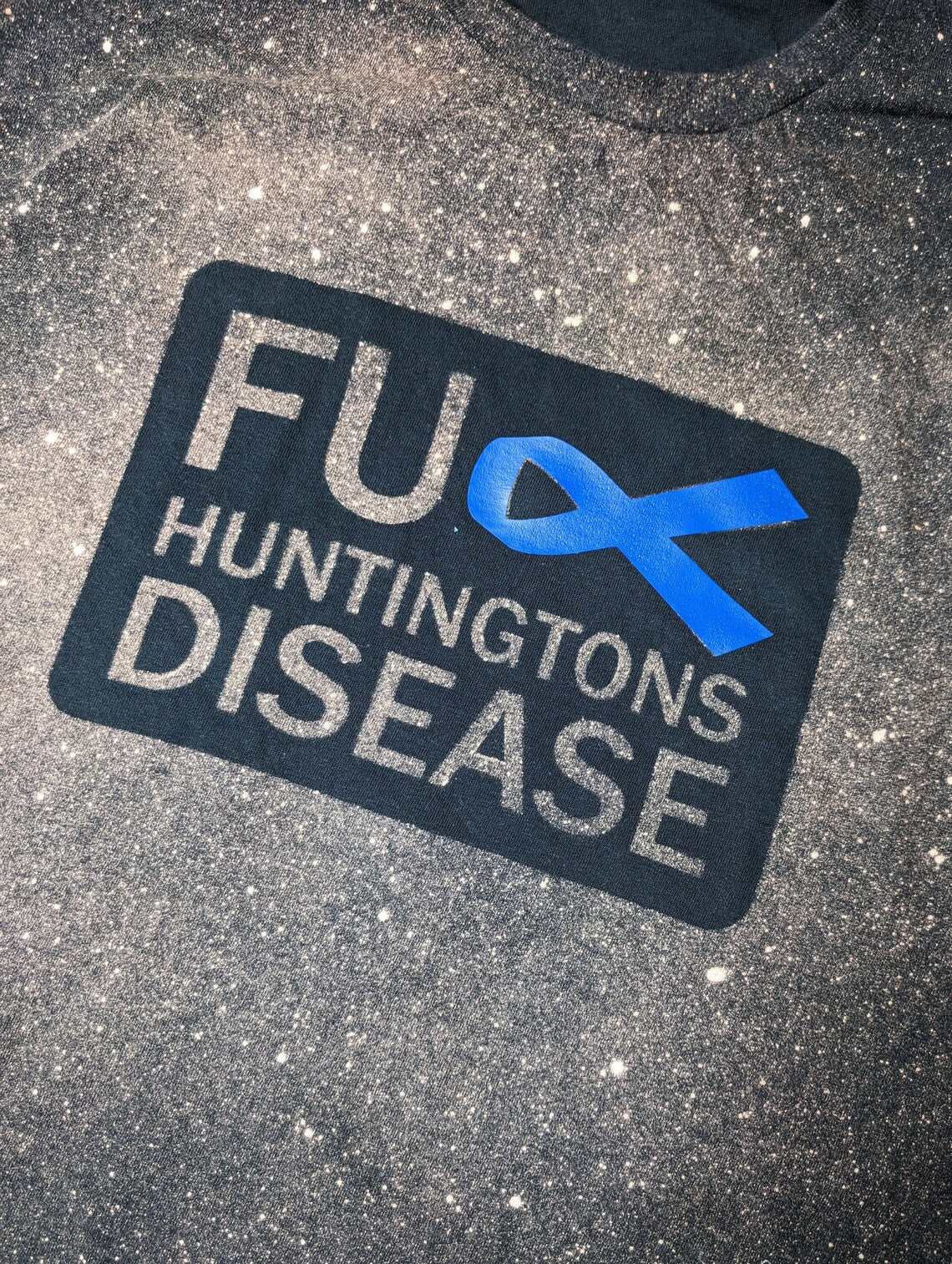 FU** Huntingtons Disease Bleach Tee w/Blue vinyl ribbon