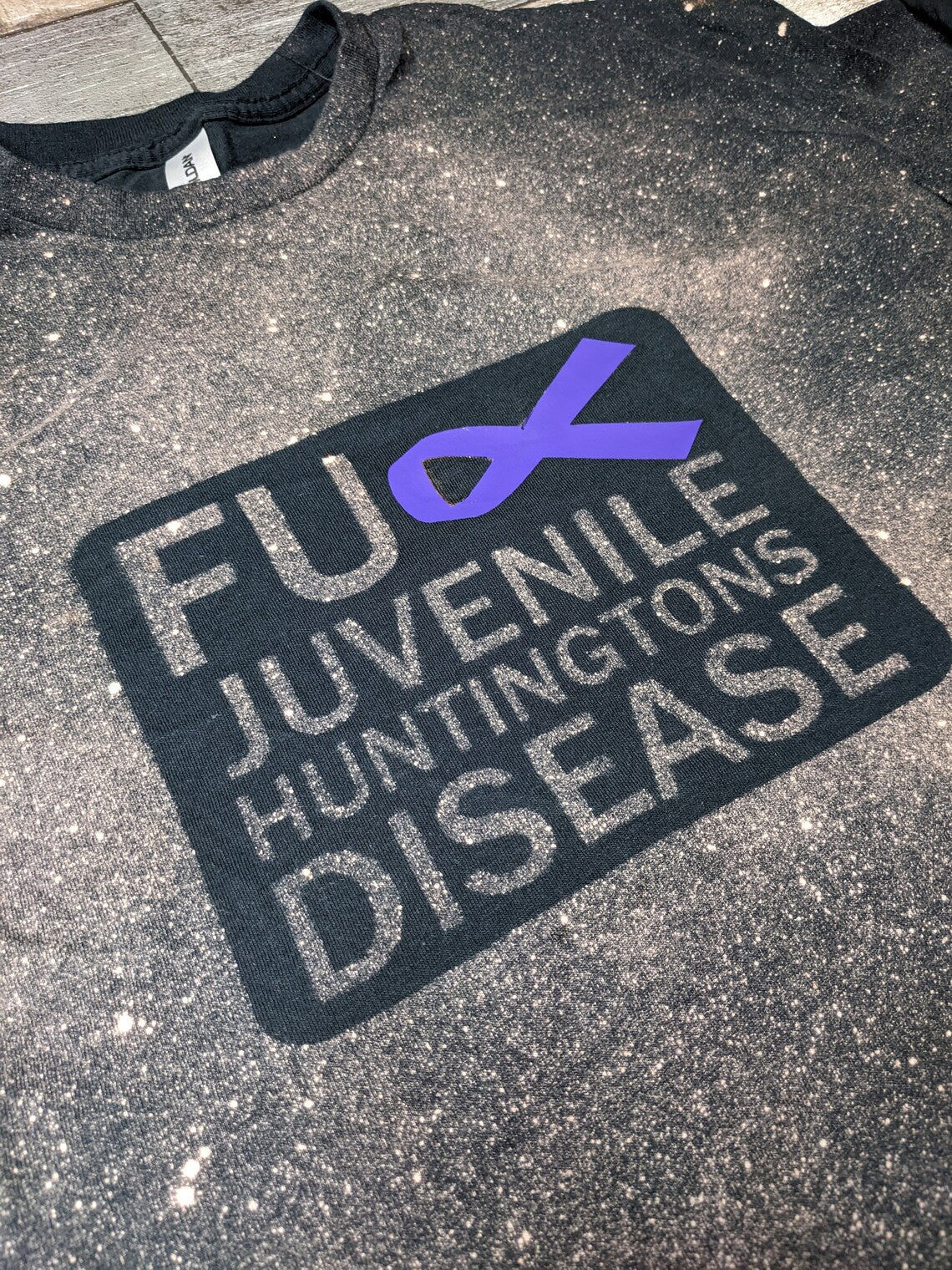 FU** Juvenile Huntingtons Disease Bleach Tee w/Blue vinyl ribbon