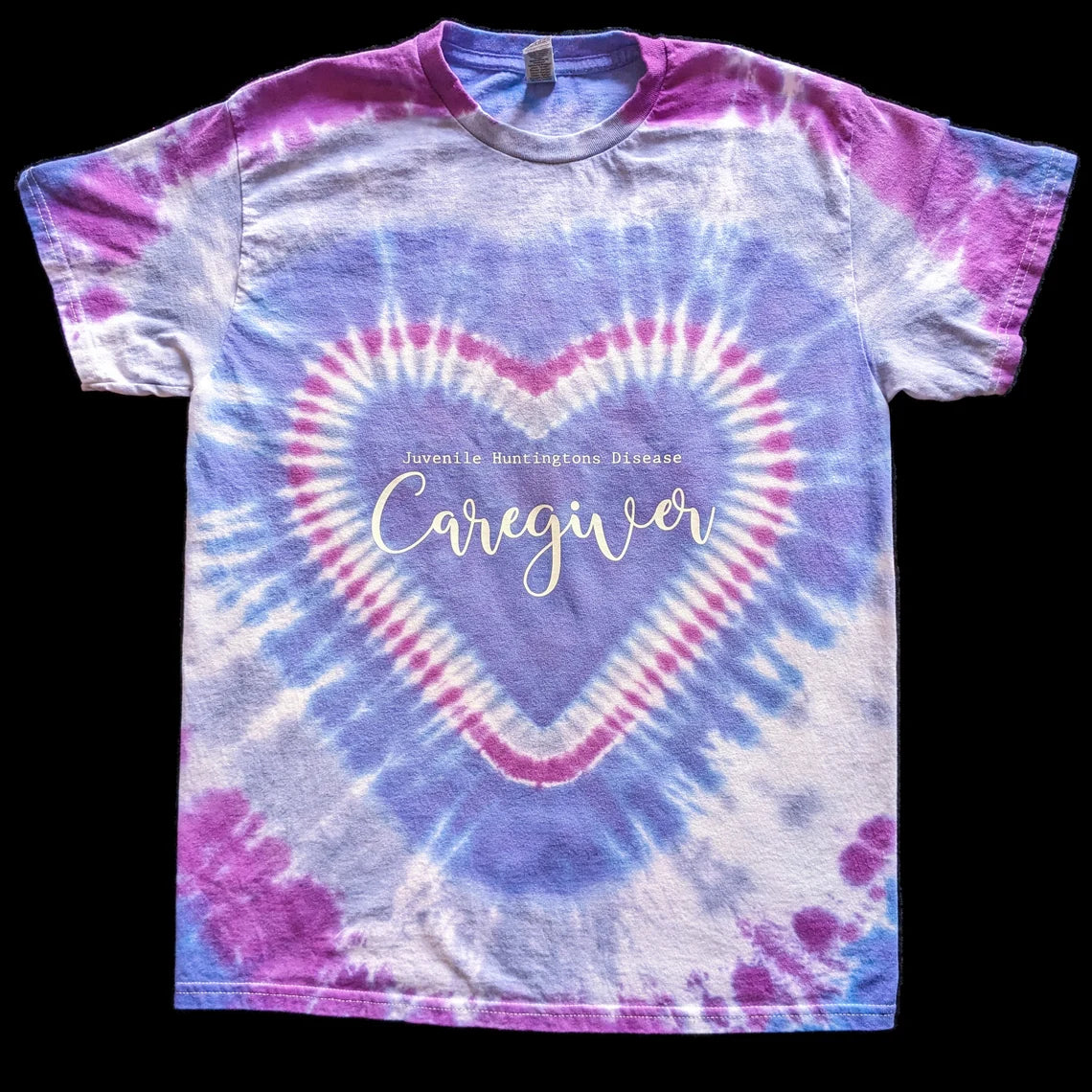 Juvenile Huntington's Disease CAREGIVER Tie Dye Purple Heart T-Shirt