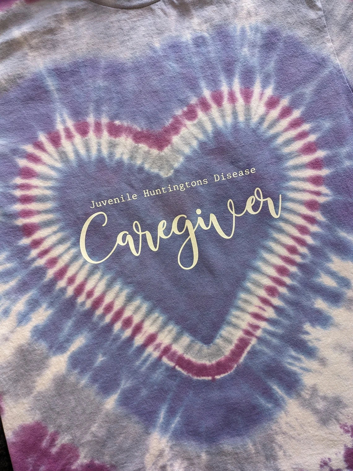 Juvenile Huntington's Disease CAREGIVER Tie Dye Purple Heart T-Shirt