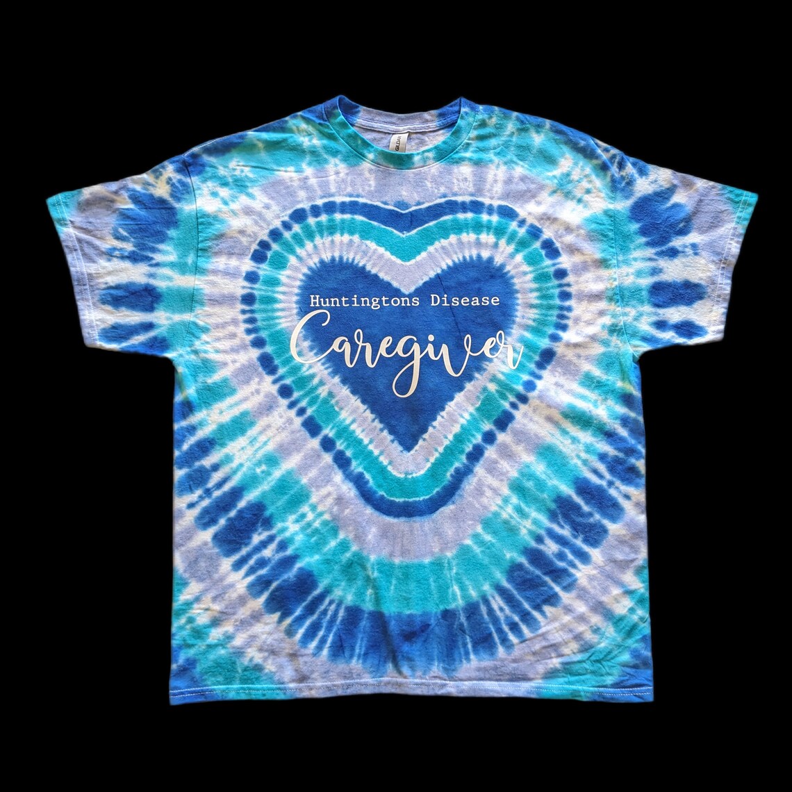 Huntington's Disease CAREGIVER Tie-Dye Blue Heart T-Shirt