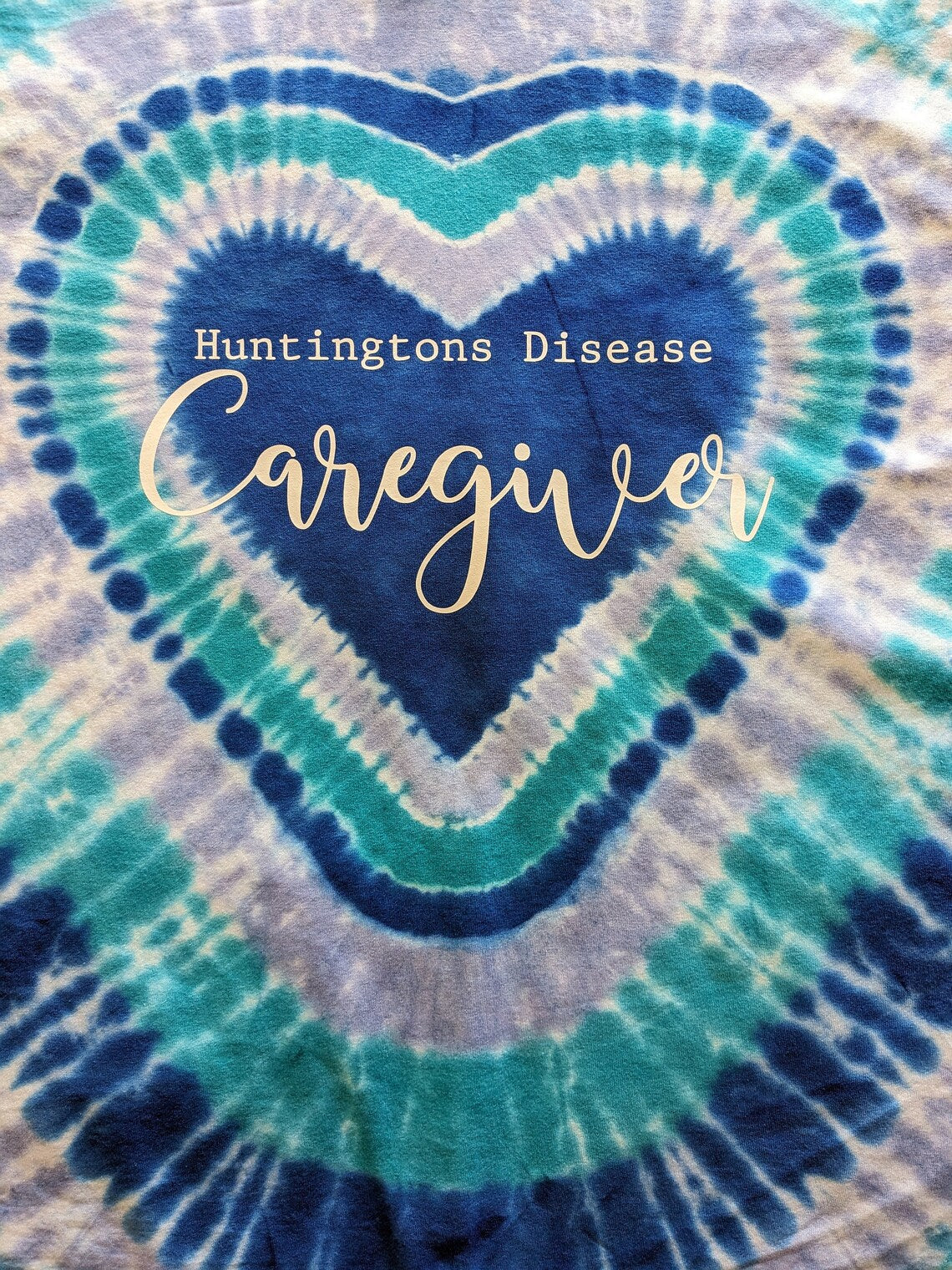 Huntington's Disease CAREGIVER Tie-Dye Blue Heart T-Shirt